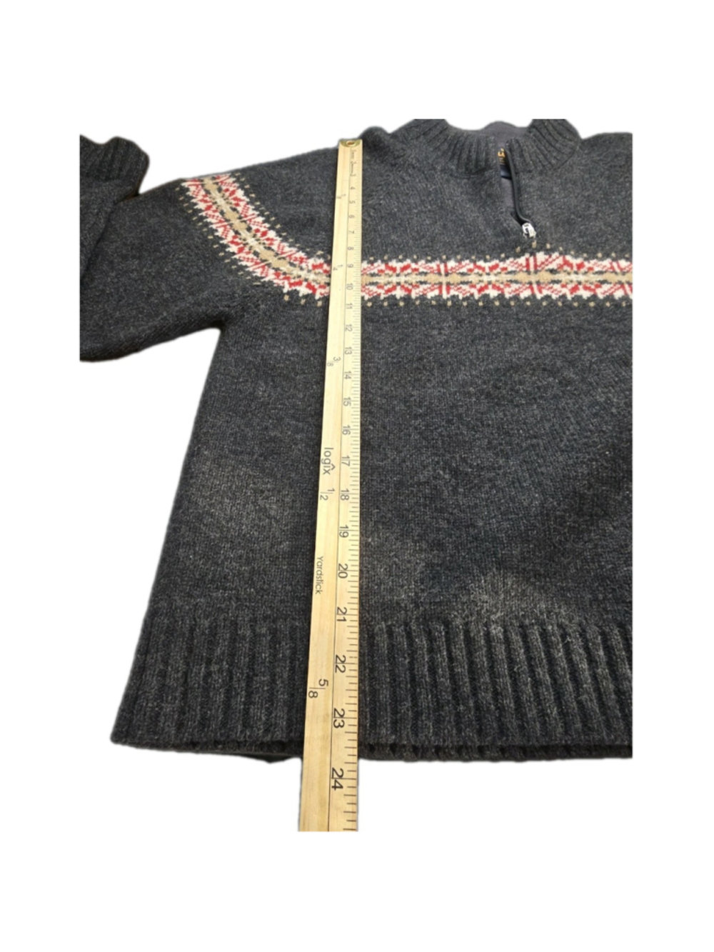 Woolrich 1/4 Zip Charcoal Heather Gray Lambs Wool Sweater Fair Isle Grannycore - Picture 6 of 9